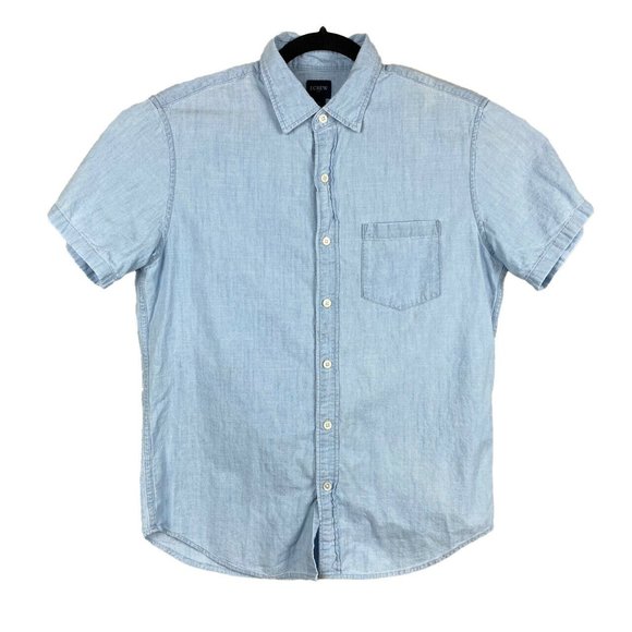 J. Crew Classic Men's Short Sleeve Button Down Blue Medium L0500 Chambray